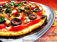 Фото к рецепту: Пицца на творожно-ржаном тесте (диет-вариант)